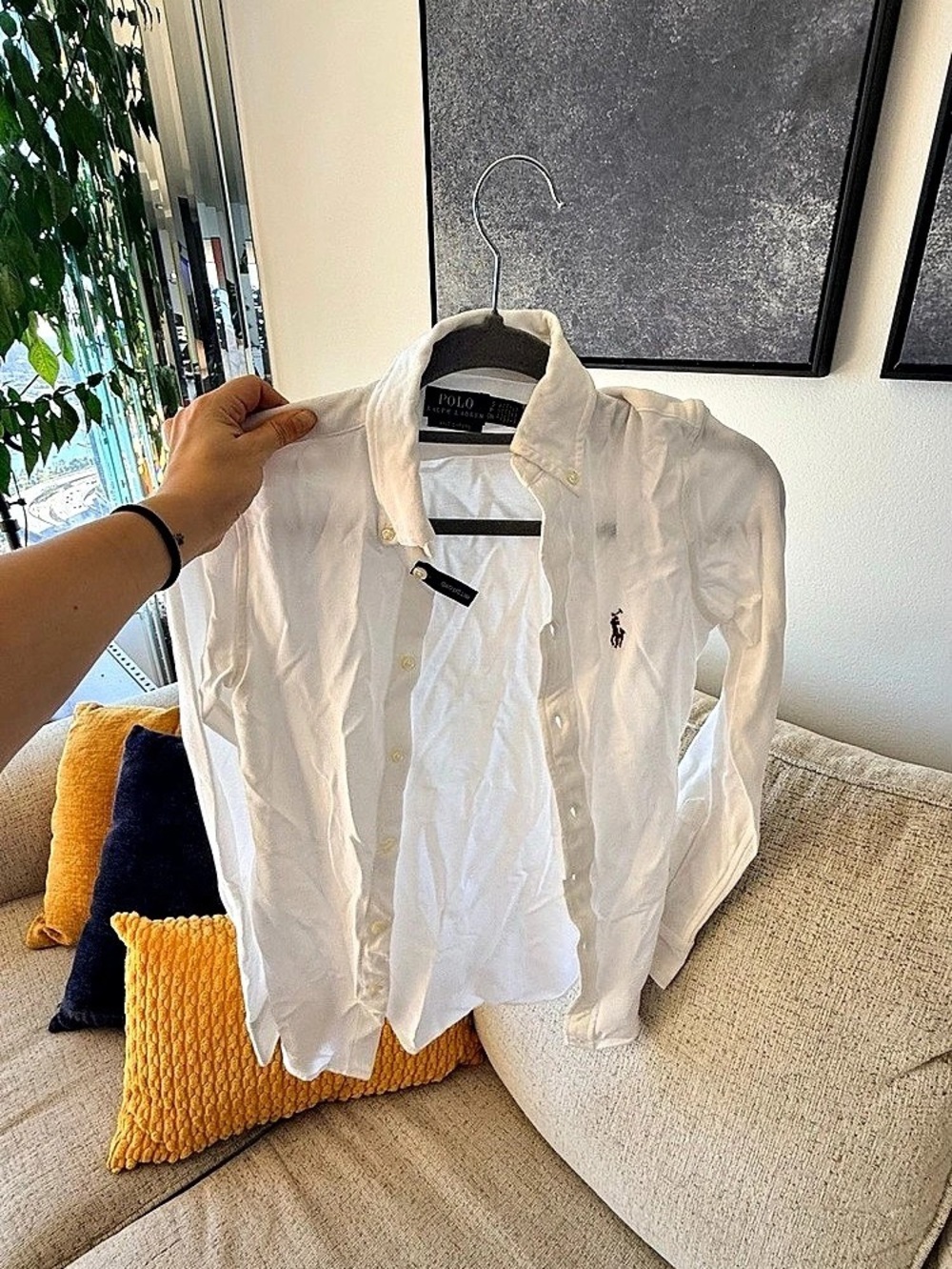 Polo Ralph Lauren Knit Oxford Long-Sleeve Shirt in White, Small